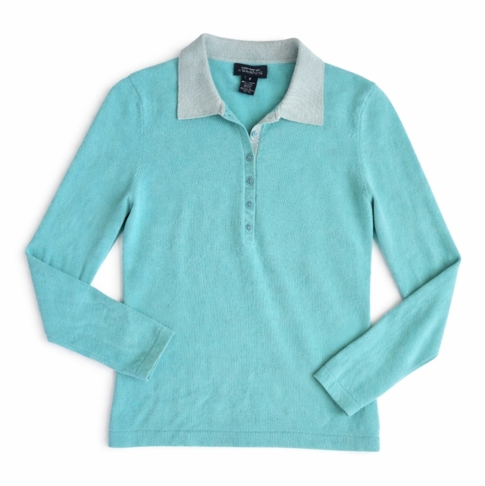 Jones NY 100% Cashmere Collared Henley Sweater Blue sz Small